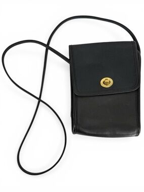 Vintage COACH Scooter Black Leather Brass Turn Lock Crossbody Shoulder Bag 90s